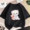 Summer children's T-shirt cute cat girl printed top short sleeved round neck shirt