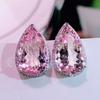 Cute Water Drop Shaped Pink CZ Stud Earrings for Women Luxury Engagement Wedding Lady's Accessories Statement Jewelry New