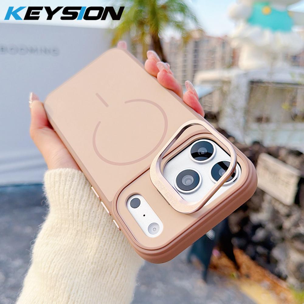 KEYSION Матовый чехол для телефона с покрытием Soft-touch, подставкой для линз, для Magsafe, для iPhone 17 Pro Max, магнитный, для беспроводной зарядки, противоударная задняя крышка