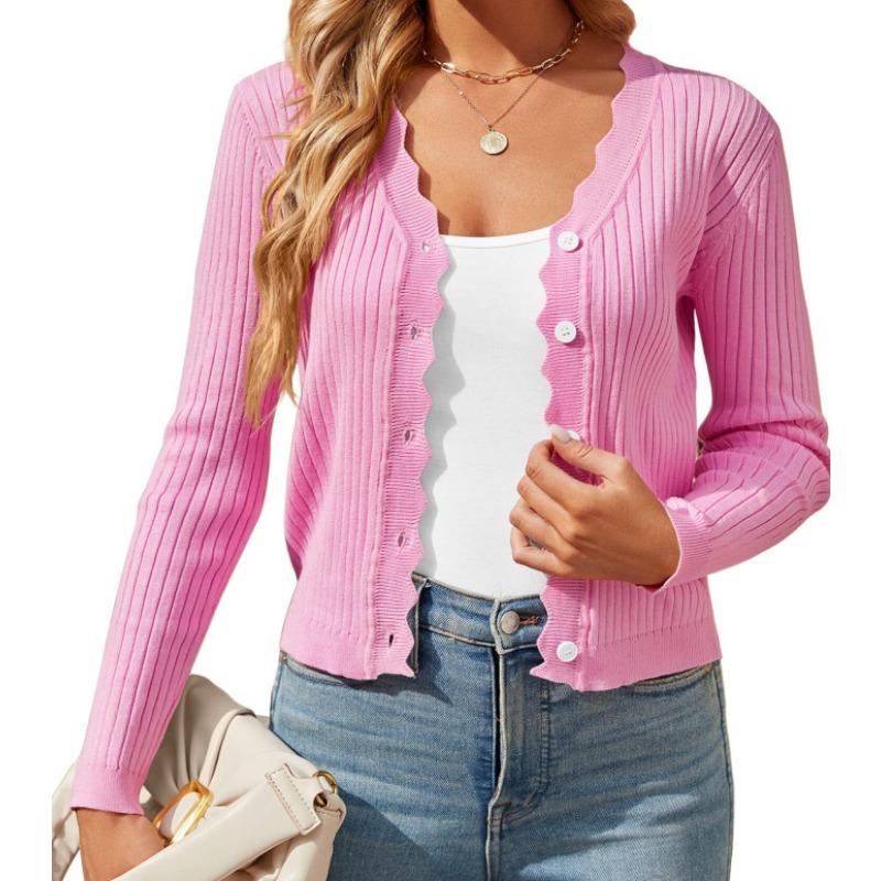 Женский вязаный кардиган с V-образным вырезом и длинными рукавами больших размеров с деревянными ушками