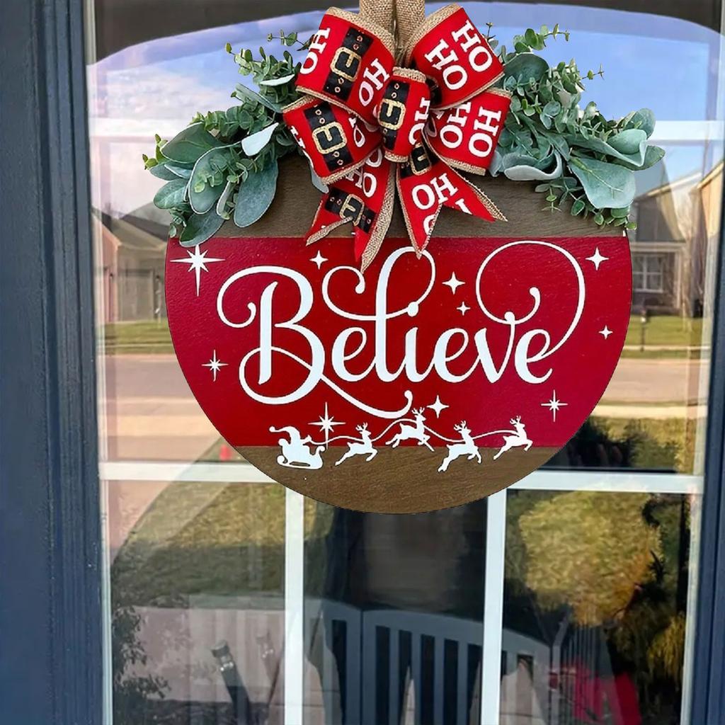 Праздничный рождественский приветственный знак, вешалки для входной двери, декор на открытом крыльце, стиль фермерского дома с бантом из мешковины