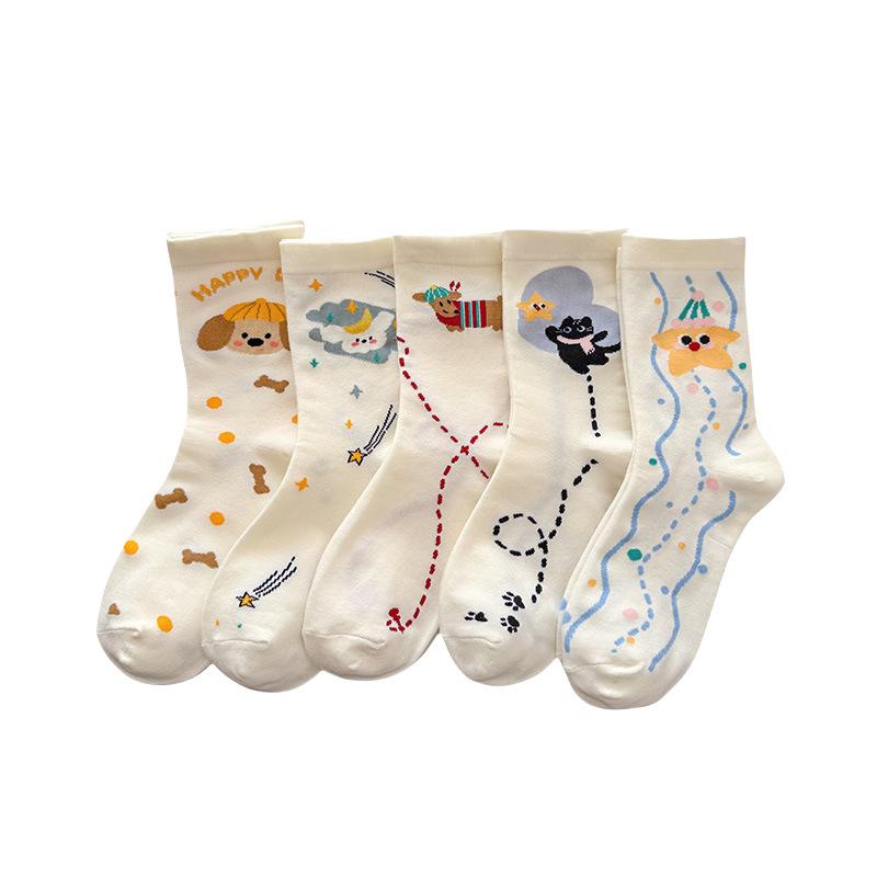 Female Spring and Summer Cartoon Cute Dog College Wind Tube Cotton Socks