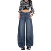 Autumn and winter new American retro blue splicing out of the street god pants wide-leg jeans women