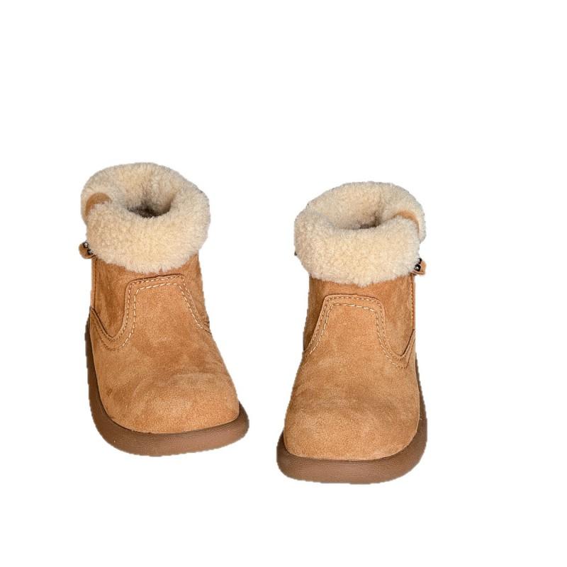 Kids Winter Snow Boots Girls Flat Sole Faux Shearling Lined Side-Zip Ankle In Brown Camel