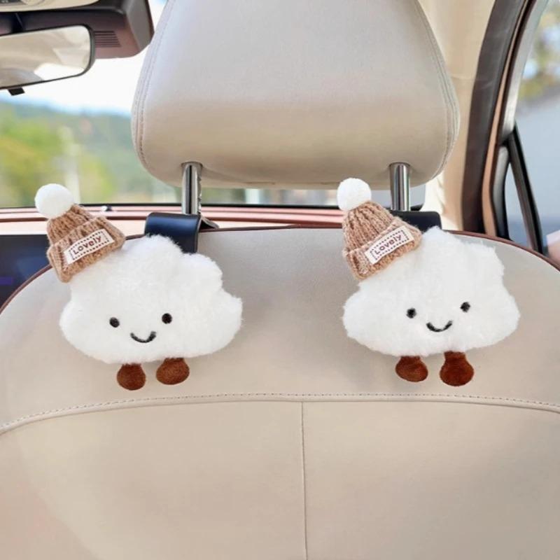2pcs Cute Cloud Car Seat Back Hook Storage Headrest Organizer Food Bag Handbag Decoration Clothes Hanger