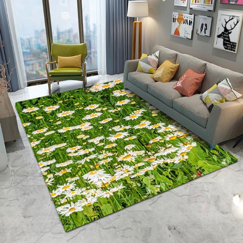 Fresh Floral Daisy Flowers Print Area Rug Floor Carpet for Bedroom, Living Room, Kitchen Garden, Balcony, Sunroom Decor