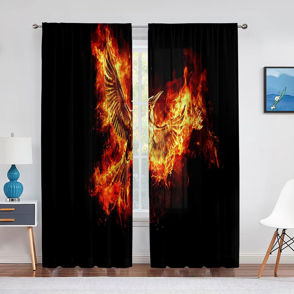 Феникс Пламя Птица Летающие Психоделические Животные Тюлевые Шторы для Декора Гостиной Прозрачная Вуаль Шторы для Спальни Оконные Жалюзи