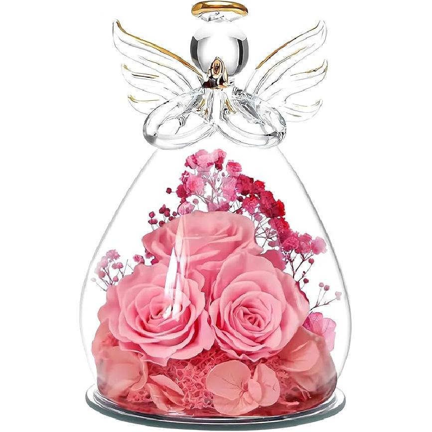 Preserved Flower Rose Gift for Mom Grandma Birthday Mother's Day Wedding Three Pink Rose in Glass