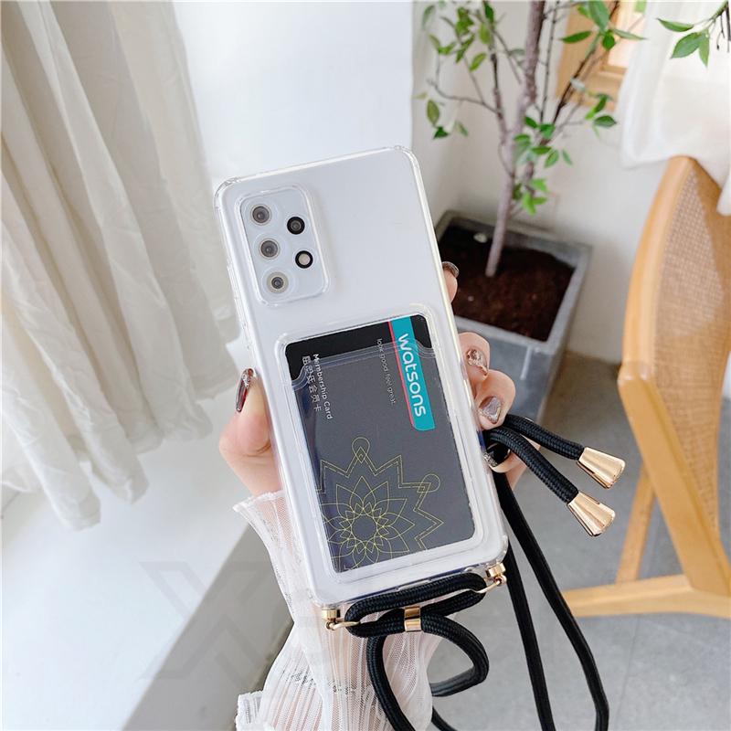 Мягкий прозрачный чехол из ТПУ с ремешком для карты для iphone 14 13 12 11 pro X Xr Xs max/Samsung S22 S21 S20 A13 A23 A33 A53 A12 A22 A32 A52 A72/Redmi 10 9 9A 9C 9T