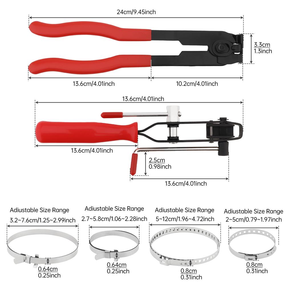 Red Heavy Duty Adjustable CV Boot Clamp Pliers Stainless Steel Includes 20 Bands Antiskid Car Truck SUV Professional Universal Fit