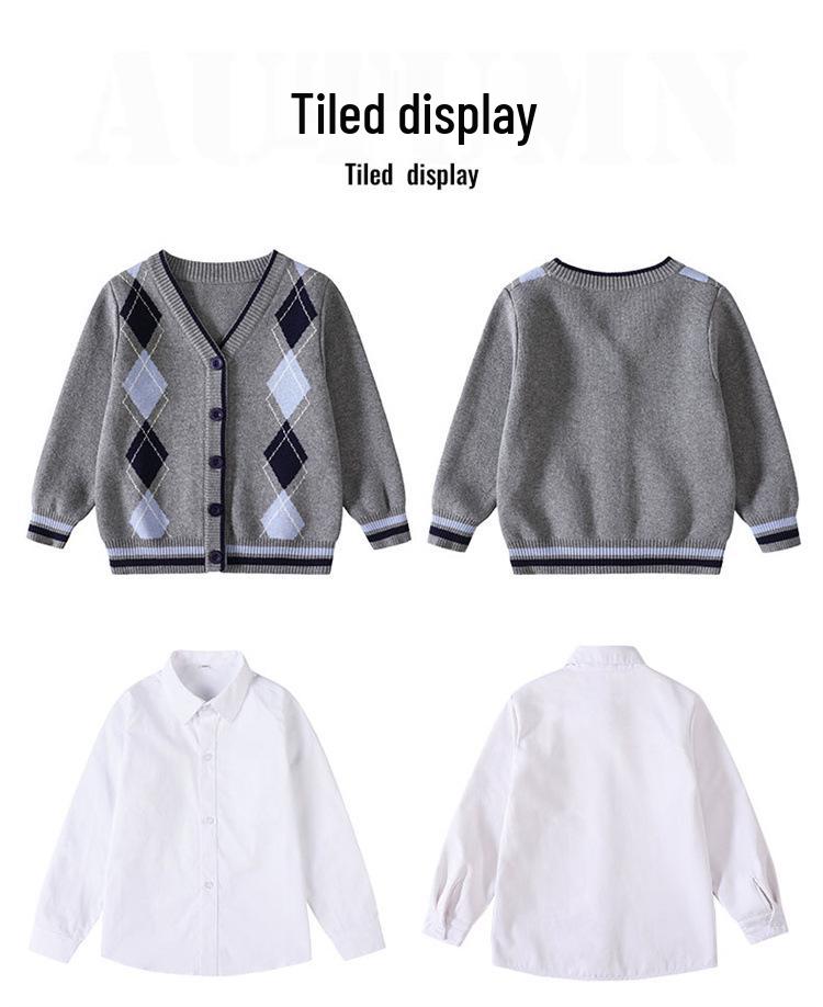 Британский стиль Трикотажный комплект школьной формы из трех предметов для воспитанников детского сада и учеников начальной школы - Весна, Осень и Зима