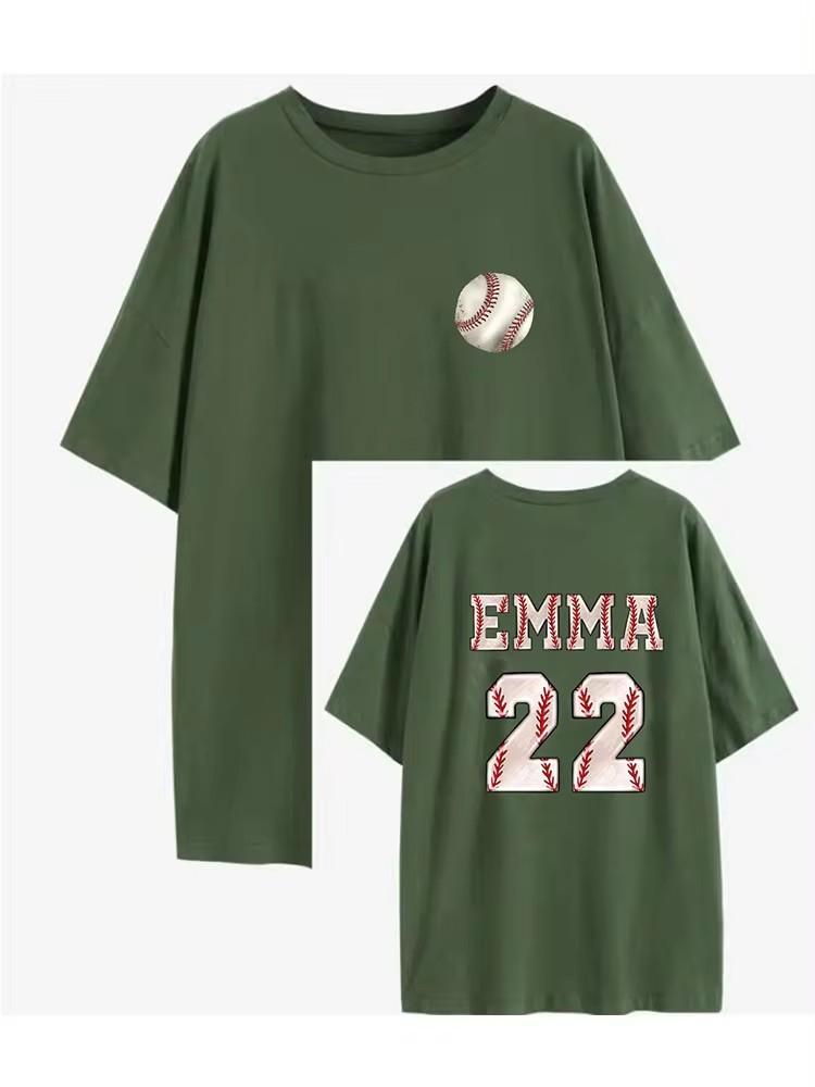 EMMA 22 Весна/Лето Новая Свободная Футболка с Круглым Вырезом и Коротким Рукавом с Бейсбольным Принтом для Женщин