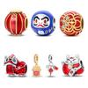 925 Silver Lantern Chinese Knot Charms New Year's Traditional Beads Fit Bracelets Fashion DIY Jewelry Gifts