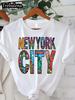Женская повседневная футболка из чистого хлопка с принтом букв New York City, круглый вырез, короткий рукав, всесезонная, универсальная