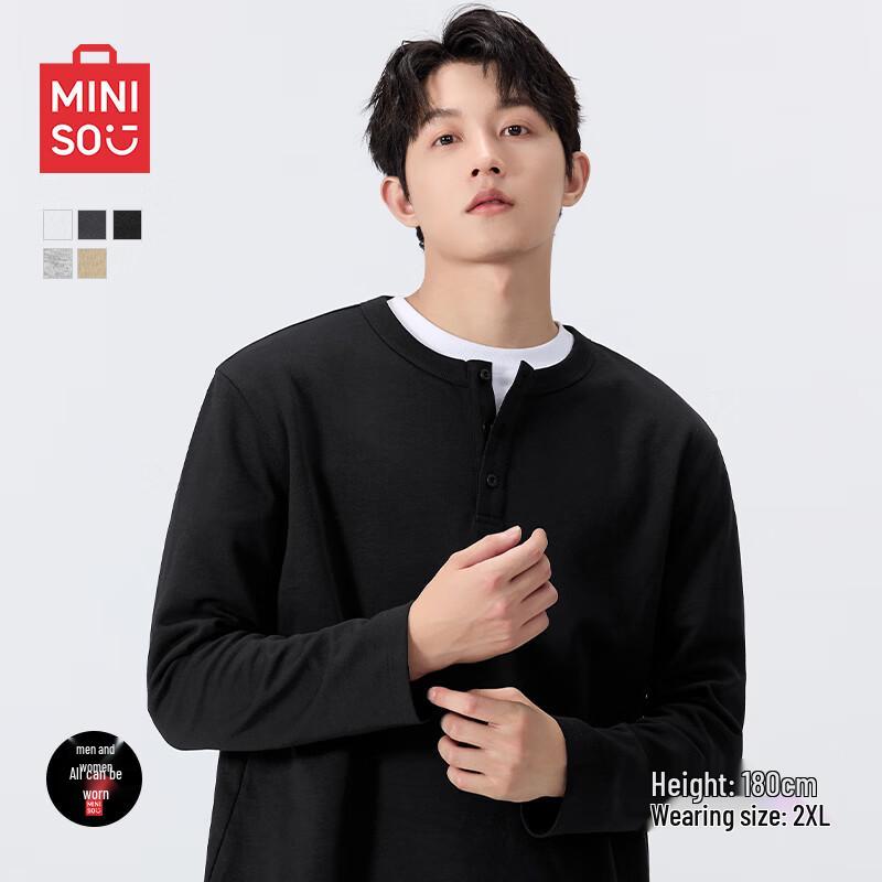 MINISO Мужская футболка в американском ретро стиле Хенли с длинным рукавом