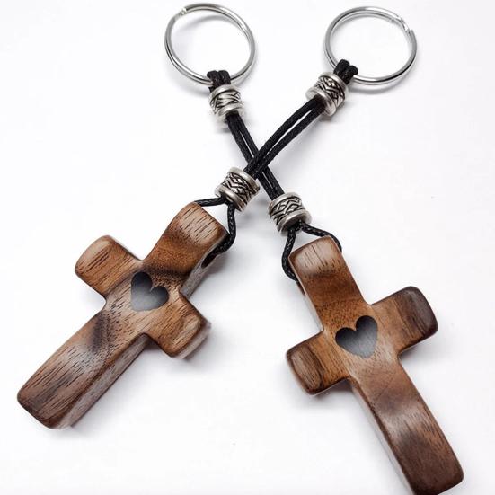 1/2/3Pcs Keychain Pendant Heart Print Charm Keyring Walnut Prayer Keychain Faith Symbol Reminder Inspirational Christian Present