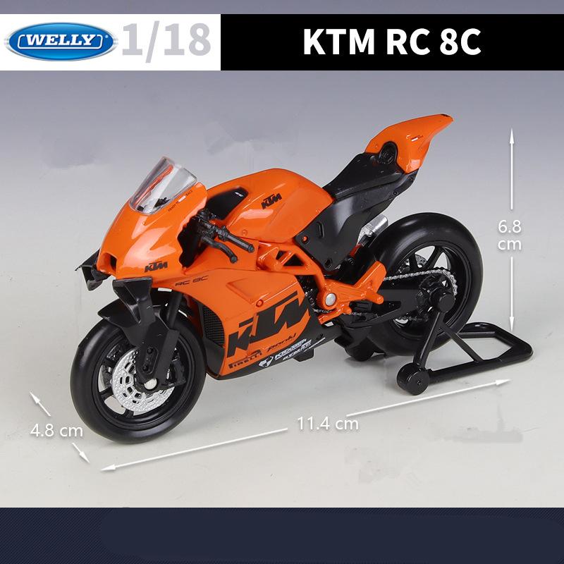 Welly 1/18 KTM RC 8C Металлическая модель уличного спортивного мотоцикла Литье под давлением Металлический модельный мотоцикл для шоссейных гонок Симуляция Детские подарки