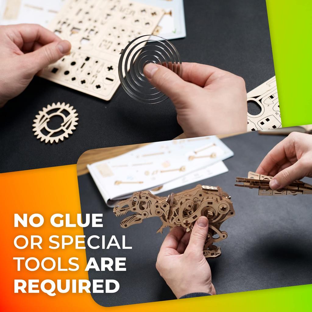 Ugears Тираннозавр Деревянный Без клея или инструментов 3D Динозавр Деревянная сборка Продвинутый пазл, Движущийся, Требуется, Пазл, Модель, Взрослый, Набор,