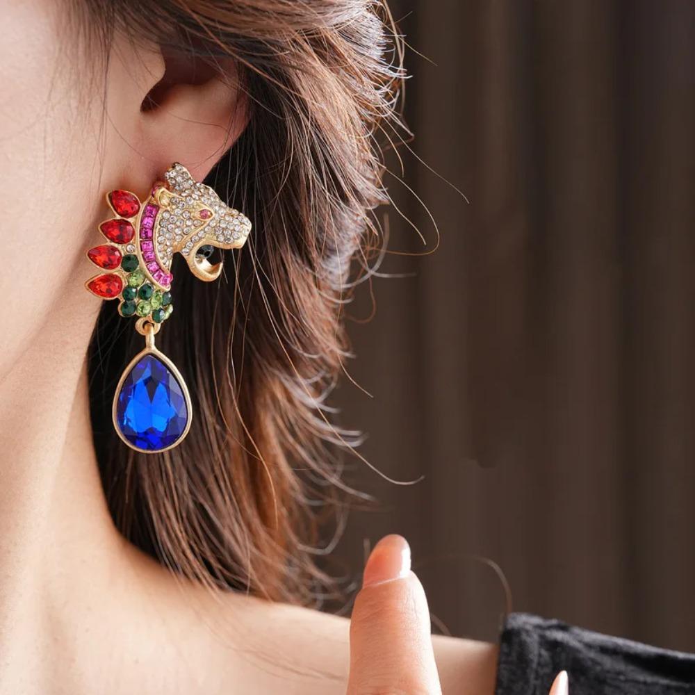 Преувеличенные овальные серьги-капли, винтажные серьги-гвоздики, серьги с леопардовым принтом и стразами, вечеринка