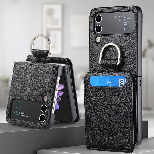 For Samsung Z Flip 4 Zflip4 Anti -Dust Portable Ring Holder Leather Bag Case For Samsung Galaxy Z Flip 4 Flip4 5g Phone Covers