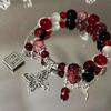 Chinese Style Red Beaded Bracelet for Women Blessing Butterfly Tassels Chain Pendant Bracelets Dark Gothic Jewelry Accessories