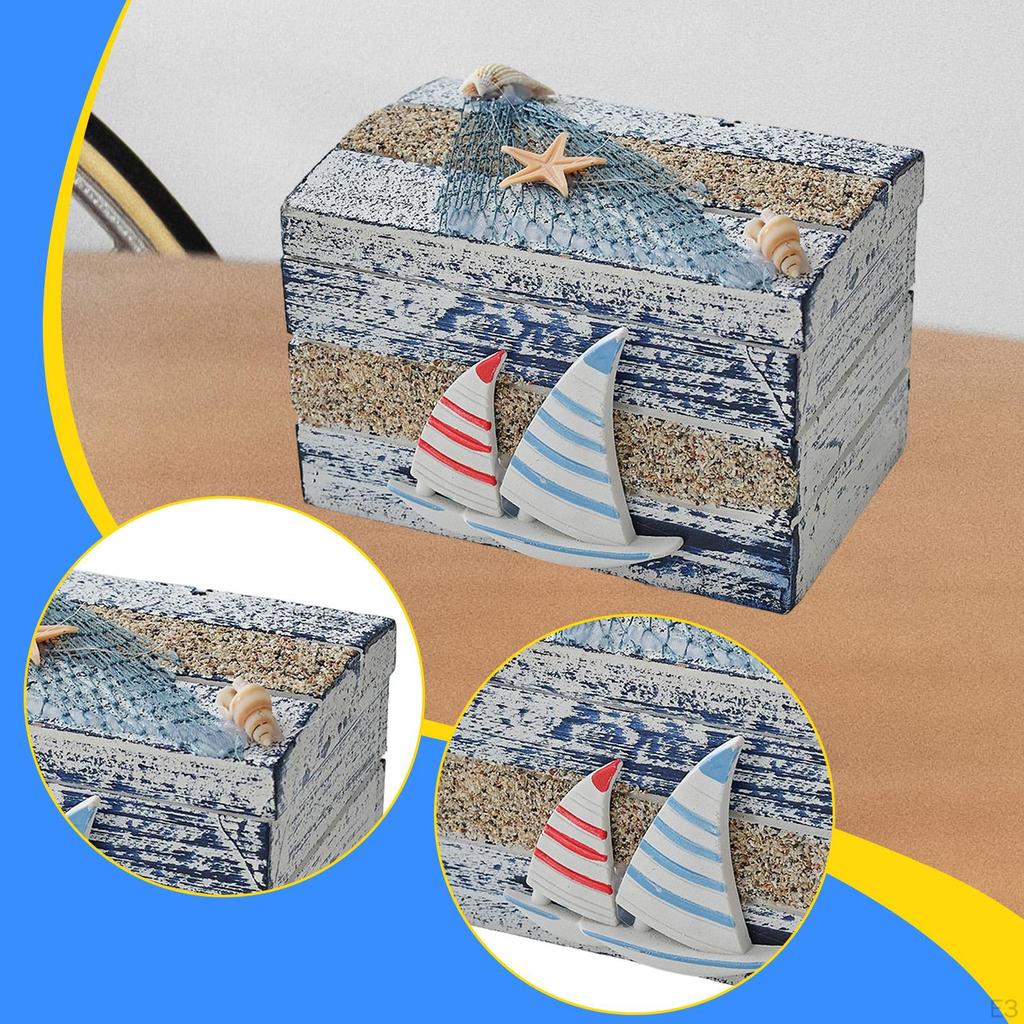 Small Jewelry Trinket Box Decorative Wooden Ornament Rustic Nautical Keepsake Storage for Beach