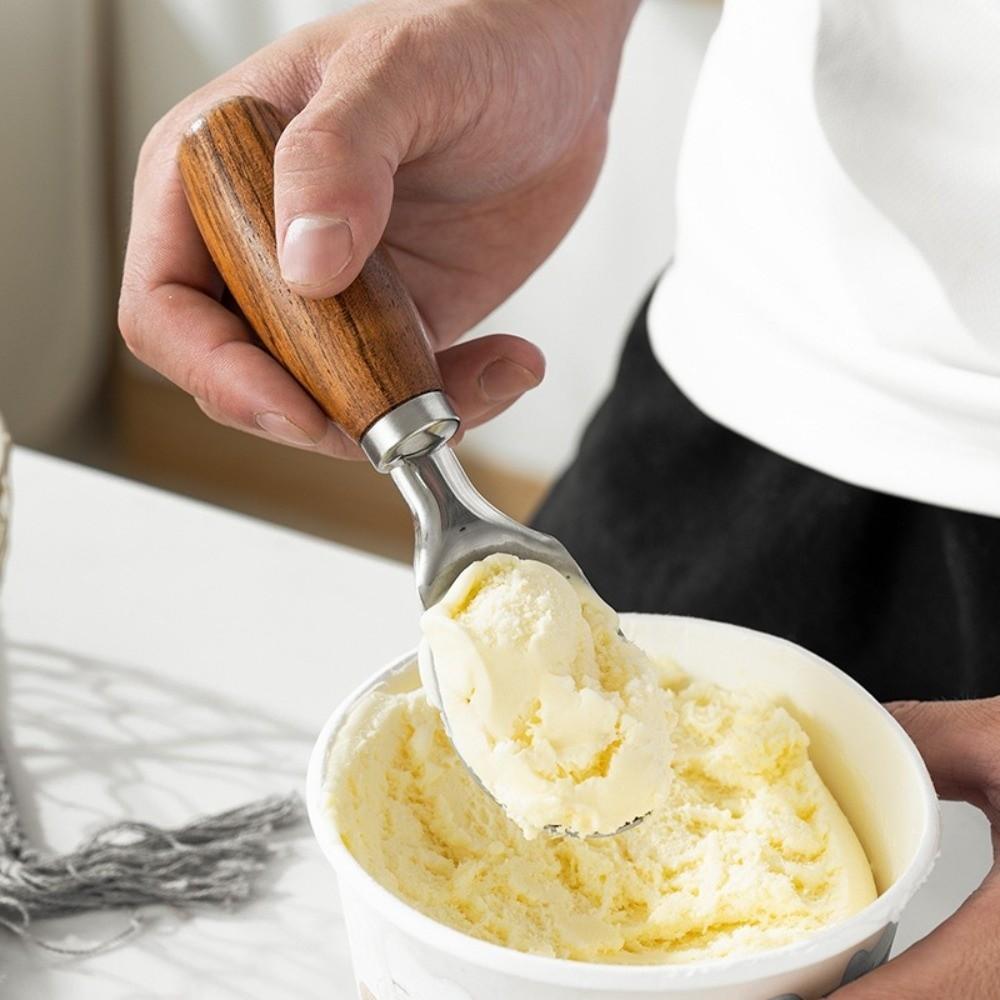 Stainless Steel Ice Cream Ball Scoop Wood Handle Rust-proof Fruit Scoop Labor-saving Durable Ice Cream Spade Restaurant