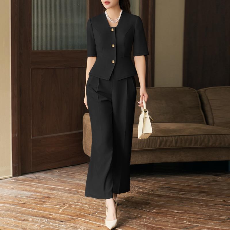 ZANZEA Женский комплект из блузки с коротким рукавом и укороченных брюк. Классический костюм из двух предметов