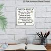 2D Flat, 1pc, Vintage Garden Rule Theme Aluminium Metal Decorative Plaques, Country Vintage Style, Perfect for Patio, Balcony, Porch, and Garden