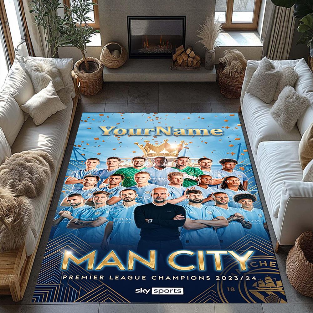 Manchester City Customize Text Floor Rug Office Rug Design for Dormitory Dining Room Foyer Hallway Anti-slip Rug Office home decor Wedding Party Gift