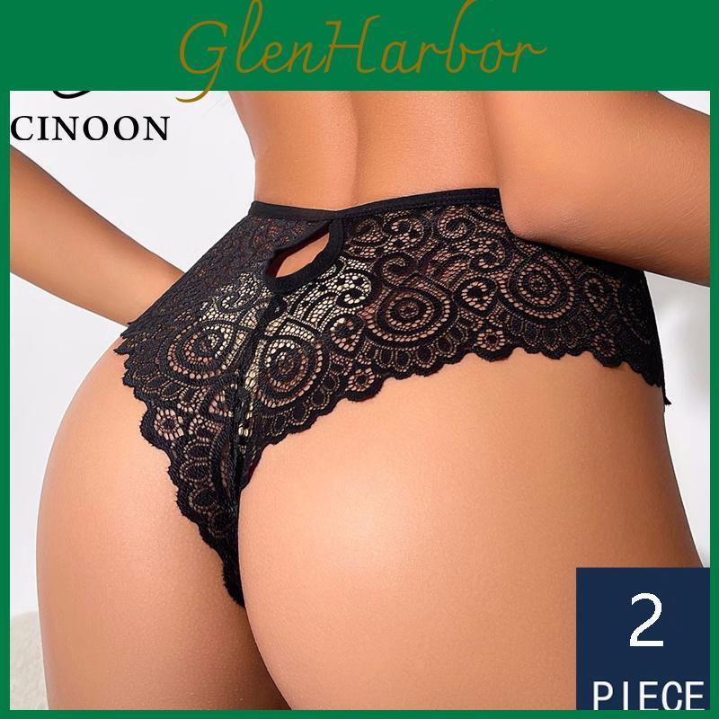 Women Panties 2pcsset Sexy Cinoon Lace Underwear Lowwaist Briefs Hollow Out G String Underpant Transparent Female Lingerie