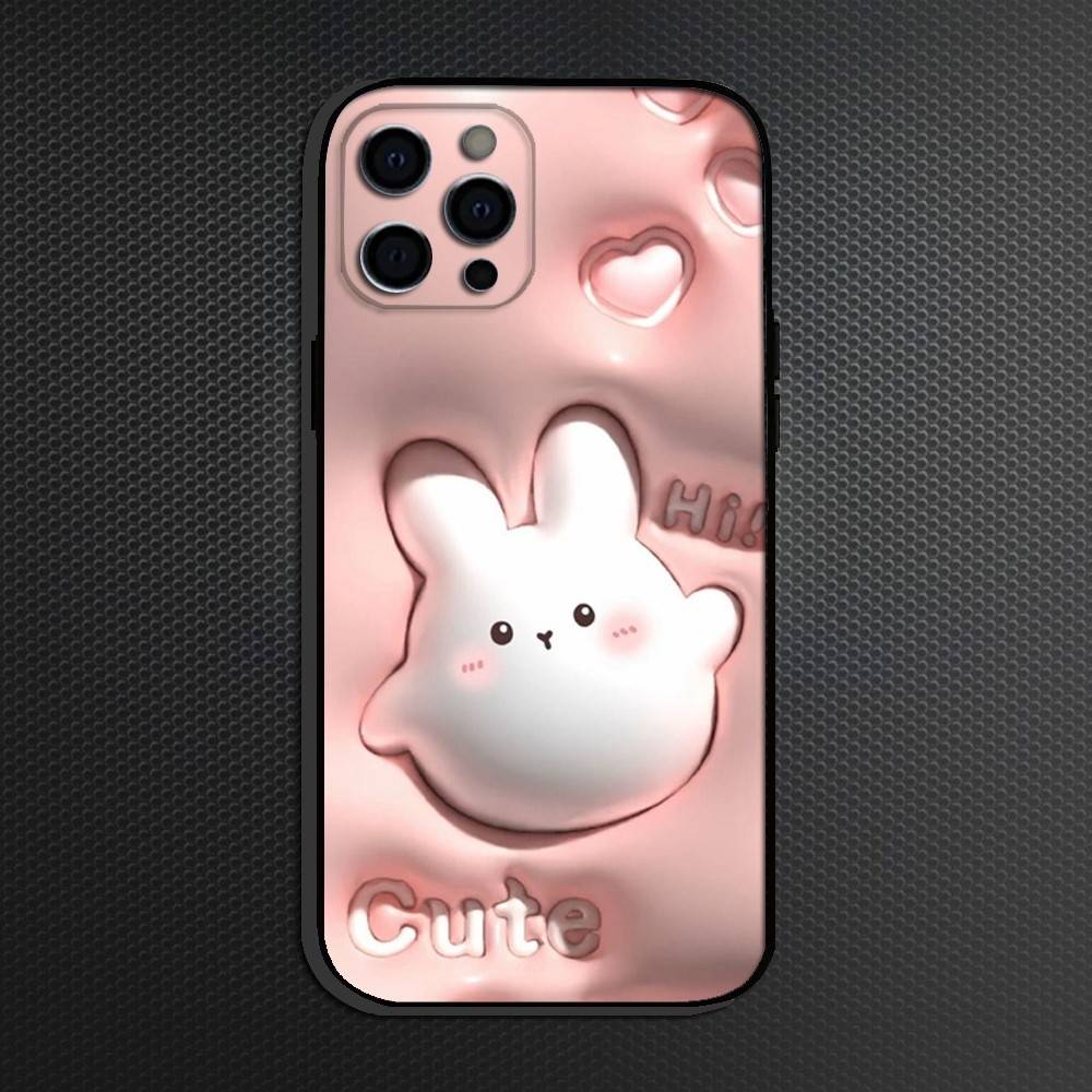 Милый чехол-кролик для iPhone 16,15,14,13,12,11 Plus,Pro Max, Других Мягкая Черная Крышка