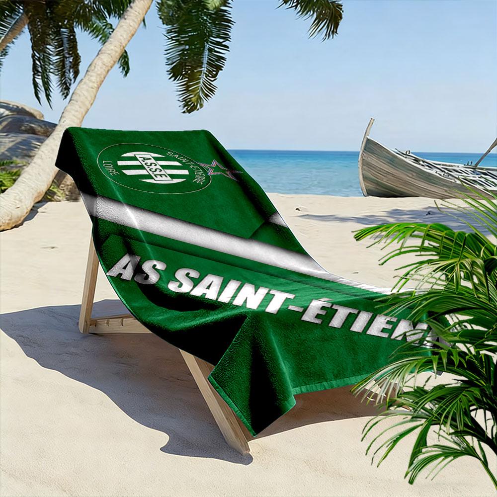 Giant Beach Towel AS Saint Etienne ASSE Crest, Quick Dry Microfiber, Ultra Soft, for Soccer Fan Gift