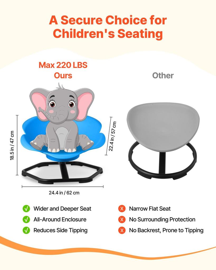 Kids Swivel Chair, 220 lbs Capacity, Cylinder Shape Sensory Spinning Chair, Autistic Kids Sensory Toy Seat with Non-Slip Metal Base, Toddler Sit &