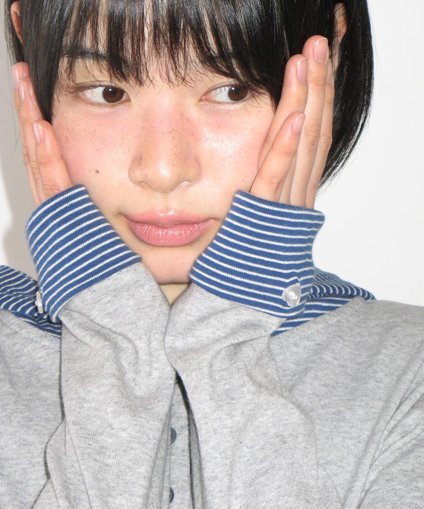 RONRON Button Cuff Hoodie Long Sleeve Gray