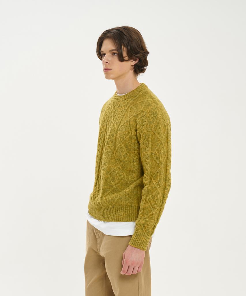 BLOND9 Wool Fisherman Knit Sweater_Lime Green