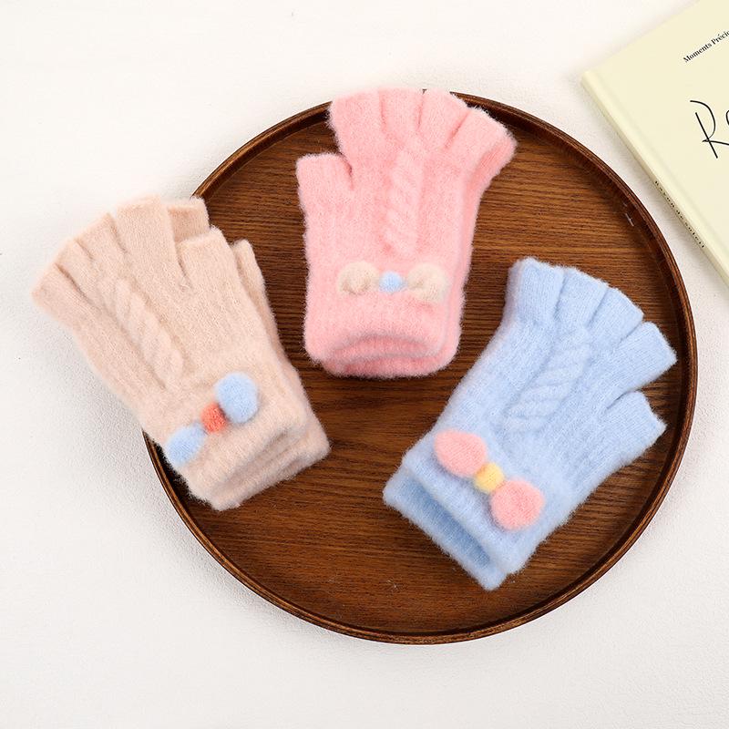 Детские плюшевые митенки с бантиком в корейском стиле - Теплые и милые для осени/зимы