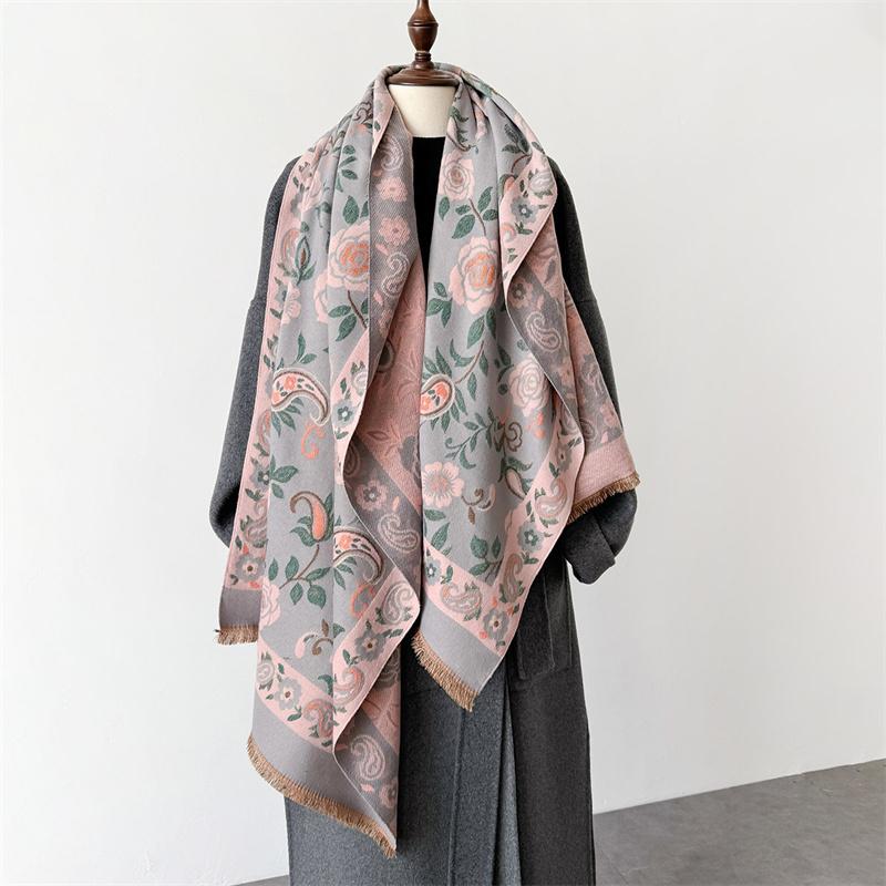 Cashmere Scarf for Women Winter Bufanda Floral Design Thick Shawl Wraps Warm Female Blanket Stoles Echarpe Femme Pashmina