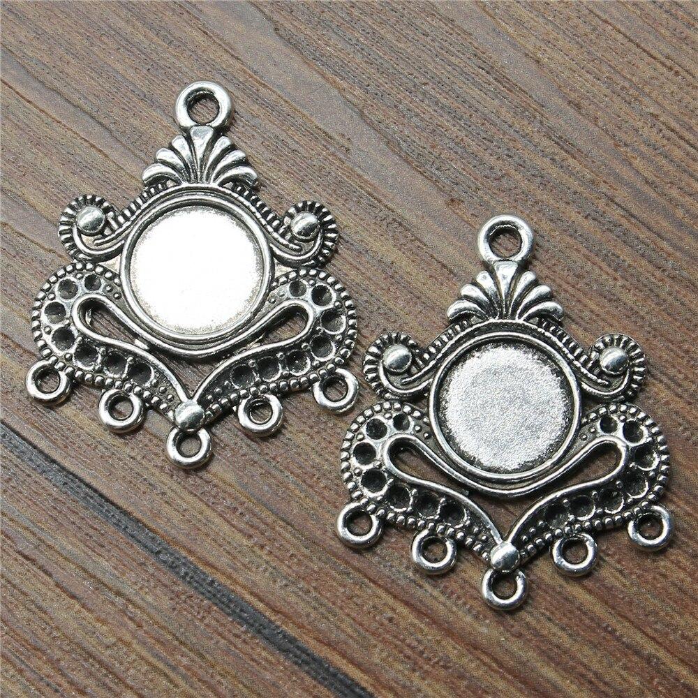 2 шт., 31x26 мм, пористый разъем для сережек для изготовления ювелирных изделий, цвет античного серебра, подходит для кабошона 10 мм