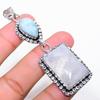 Rainbow Moonstone, Larimar Gemstone 925 Sterling Silver Jewelry Pendant 2.96"