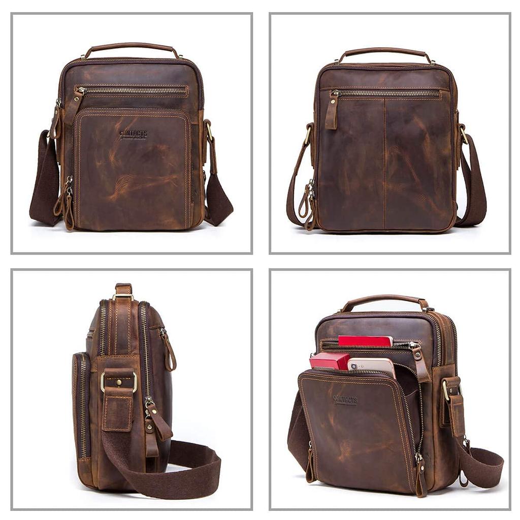 Shoulder Crossbody Can Hold iPad All Travel Shoulder Vertical [Contacts] Men's Handbag, Mini, Cowhide, Leather, Bag, Present, Bag, (Coffee)