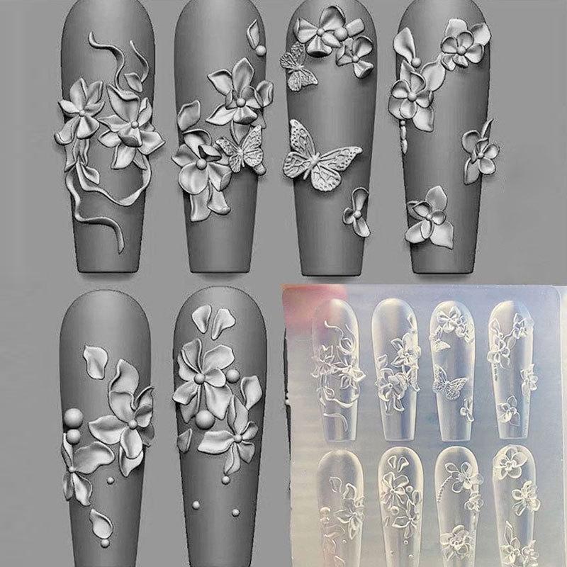 Shell Manicure Stamping Plate for Creative Nails 3D Mini Silicone Nail Art Mold Butterfly Flower Design DIY Decorations