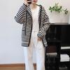 Контрастный полосатый вязаный кардиган на молнии с капюшоном, новый свободный повседневный свитер-куртка для женщин на осень и зиму