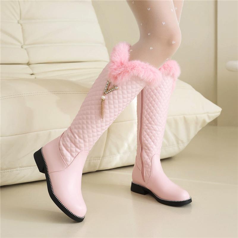 Женские сапоги до колена с круглым носком на плоской подошве, высокие сапоги на молнии с металлическими украшениями и заклепками, женская модная обувь, зимняя обувь 43