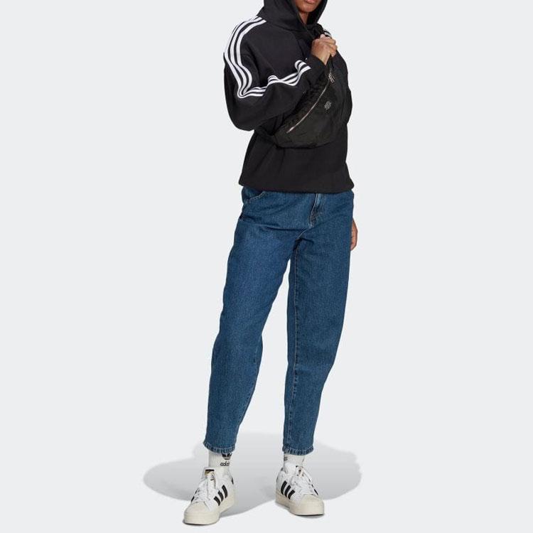 adidas Оригинальный трилистник с логотипом и принтом, толстовка, пуловер, свитшот с длинными рукавами, женские топы, черный II6092
