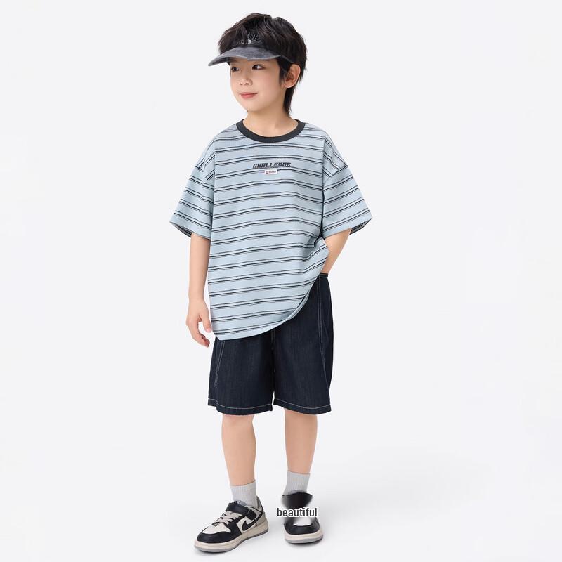 Boys' Striped Letter Print Short Sleeve T-Shirt