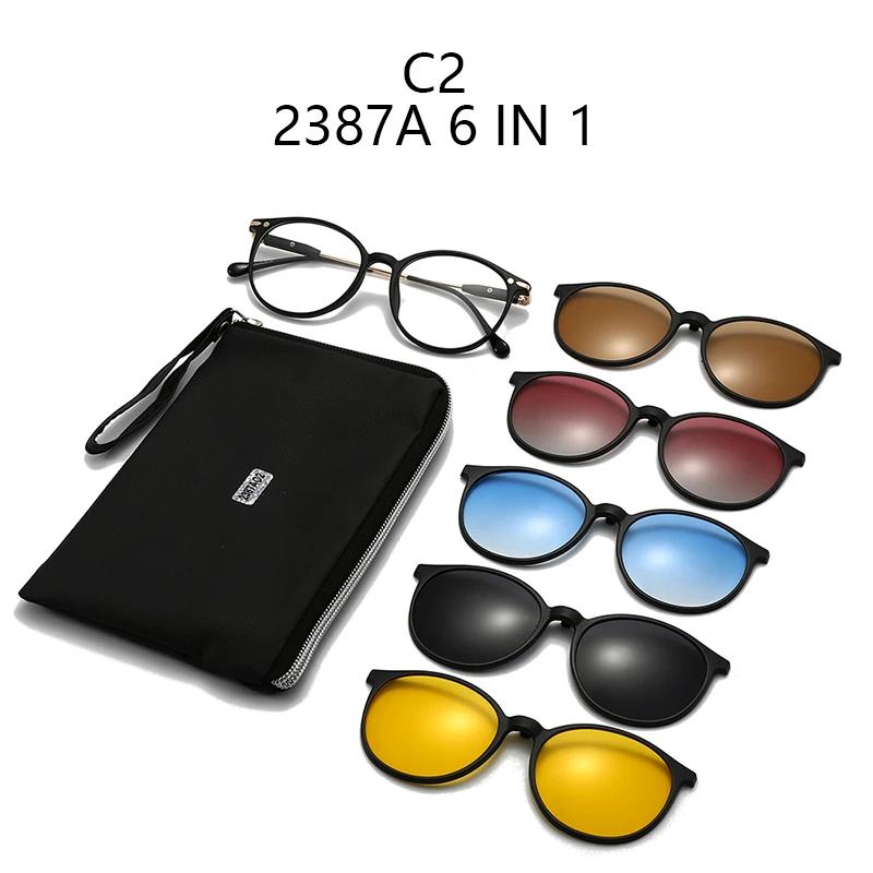 Oval Frame 6 In 1 Frame Women Myopia Sunglasses Fashion Magnetic Clip On Glasses Prescription Eyeglas