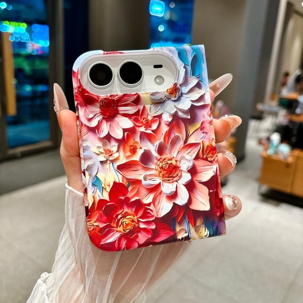 Luxury 3D Embossed Watercolor Floral Phone Case For IPhone DUO 18 Fold Fabric Wrist Strap Aesthetic Trendy Shockproof Anti Scratch Protection Cover