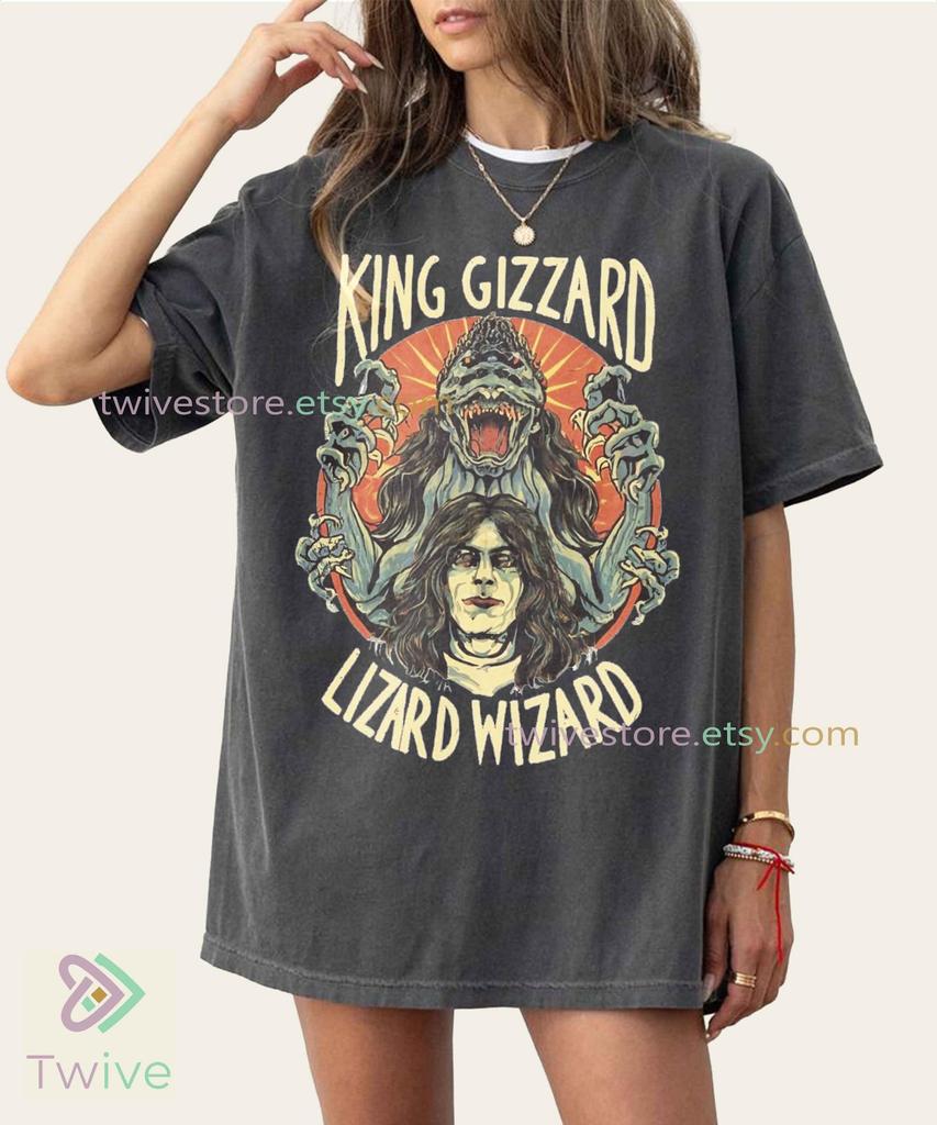 Футболка King Gizzard & The Lizard Wizard Comfort Colors, Винтажная футболка группы, Ретро-эстетика, Мерч для фанатов музыки, Классическая одежда Y2K, Мягкий подарок