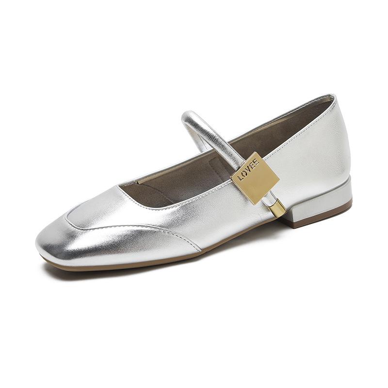 "Весенняя коллекция": Женские кожаные туфли «Мэри Джейн» с квадратным носком в цветах: красный, черный, абрикосовый, серебристый.